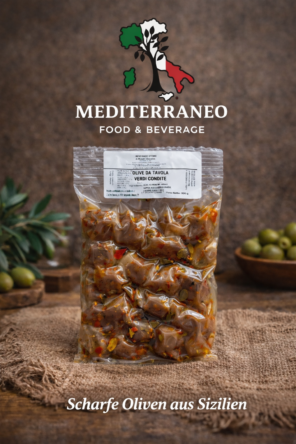 Scharfe Oliven aus Sizilien 300 g
