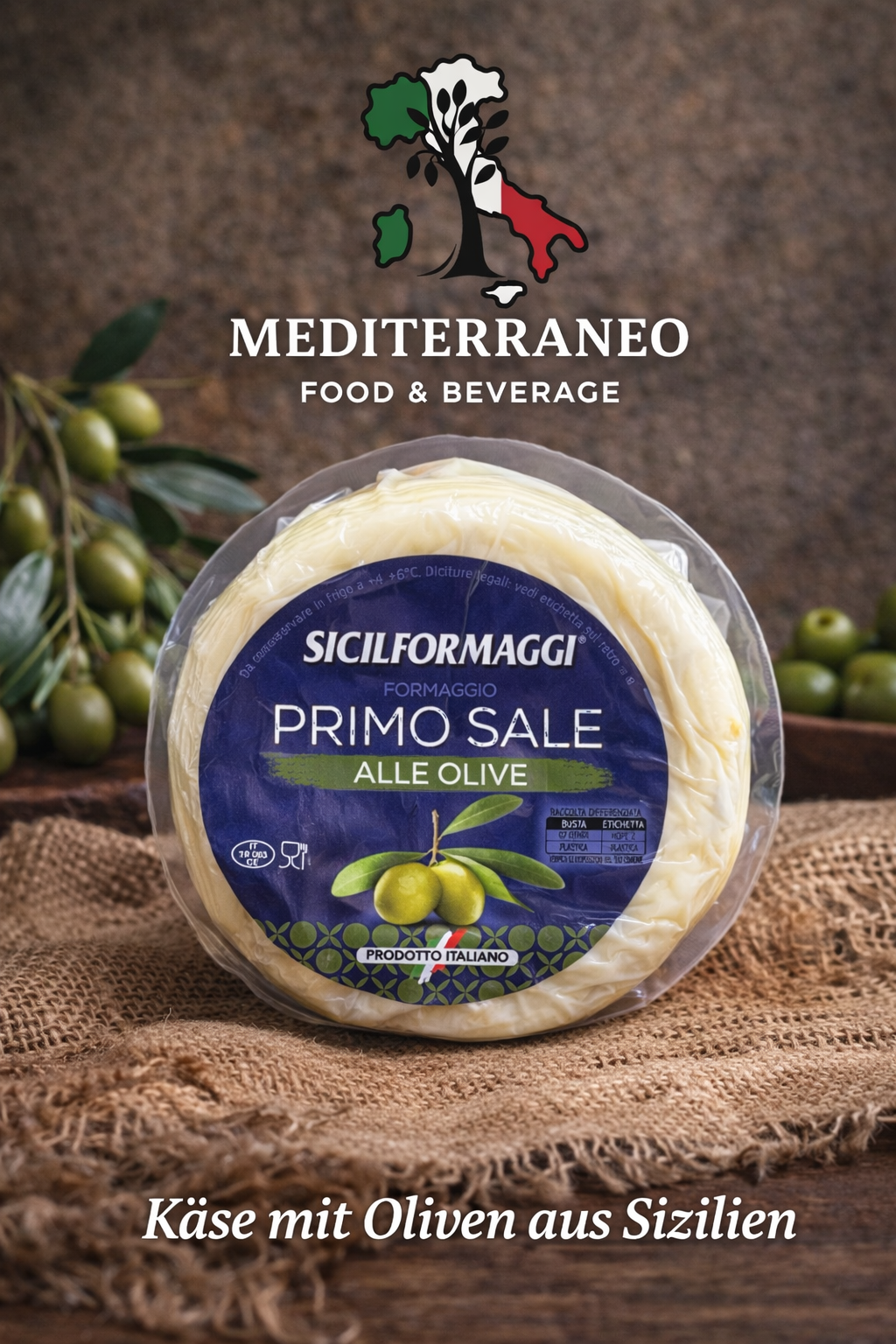 Primo Sale alle Olive (Käse mit Oliven aus Sizilien)