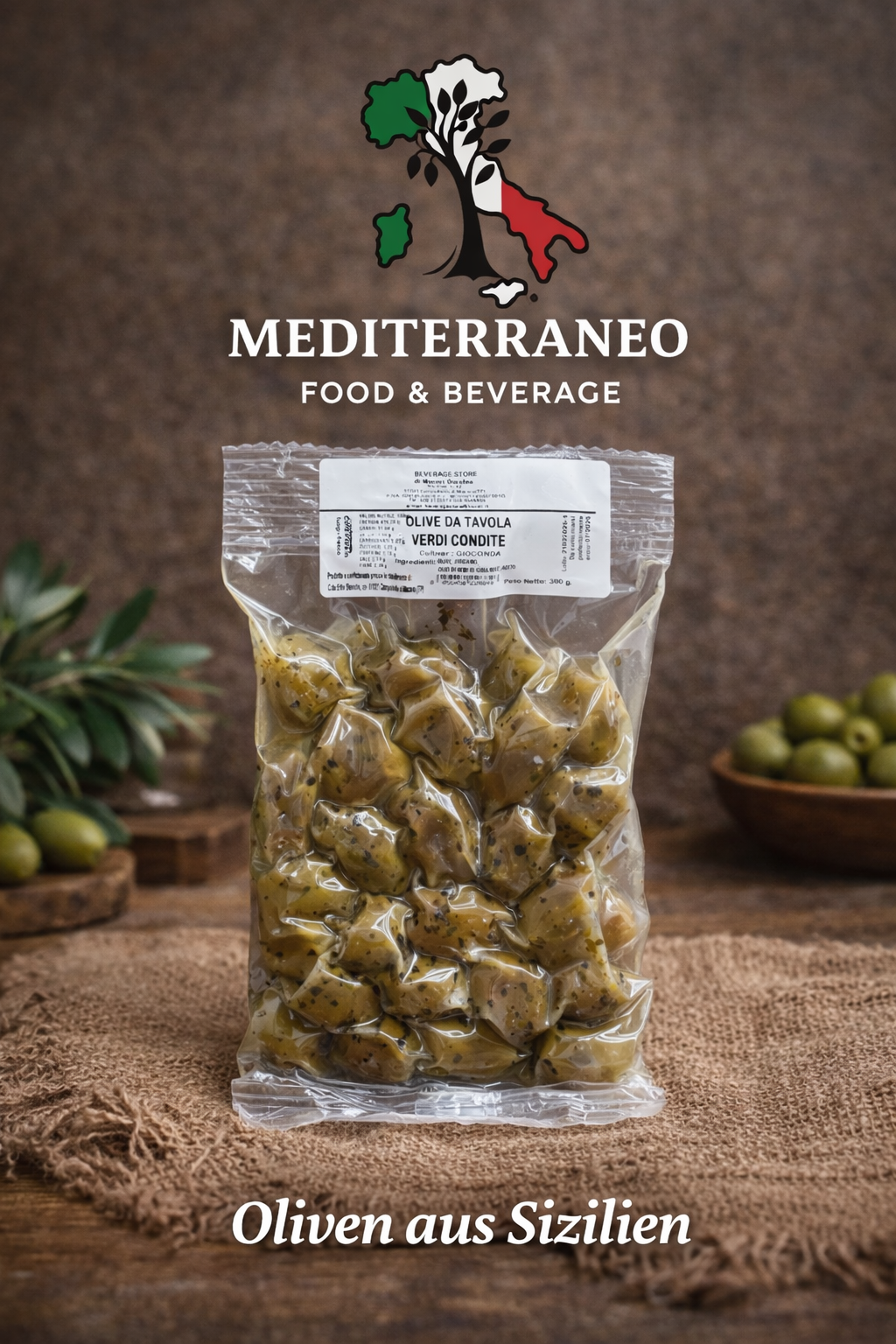 Grüne Oliven aus Sizilien (mariniert) 300 g