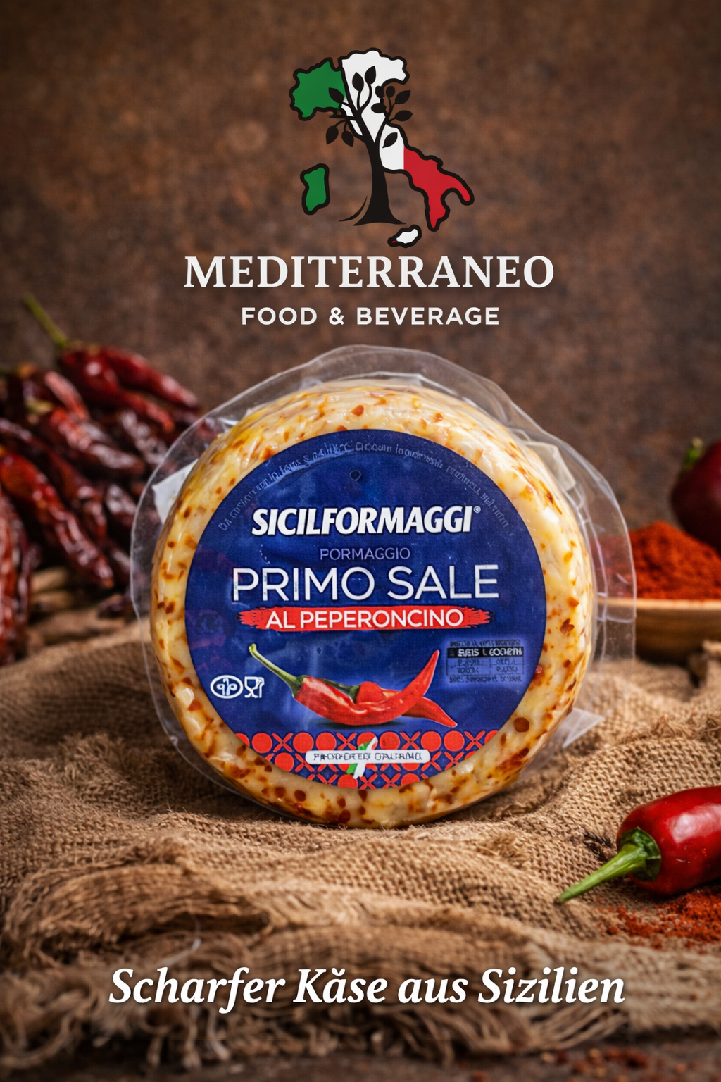 Scharfer Käse aus Sizilien (Primo Sale al Peperoncino 500 gr )